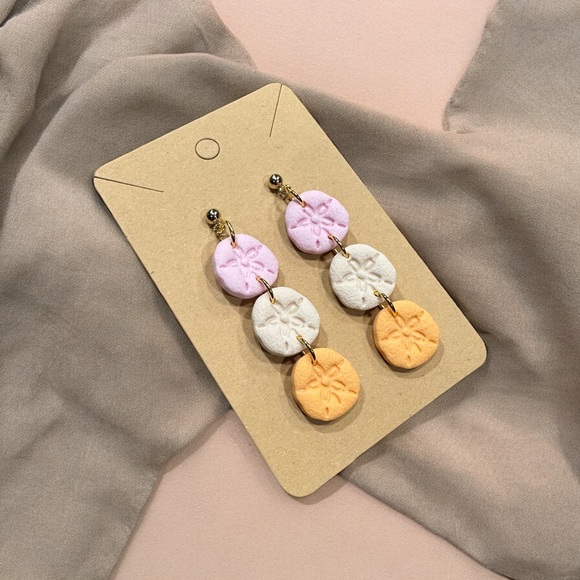 3 Tier Sand Dollar Dangle Earrings- Polymer Clay - Picture 2 of 3